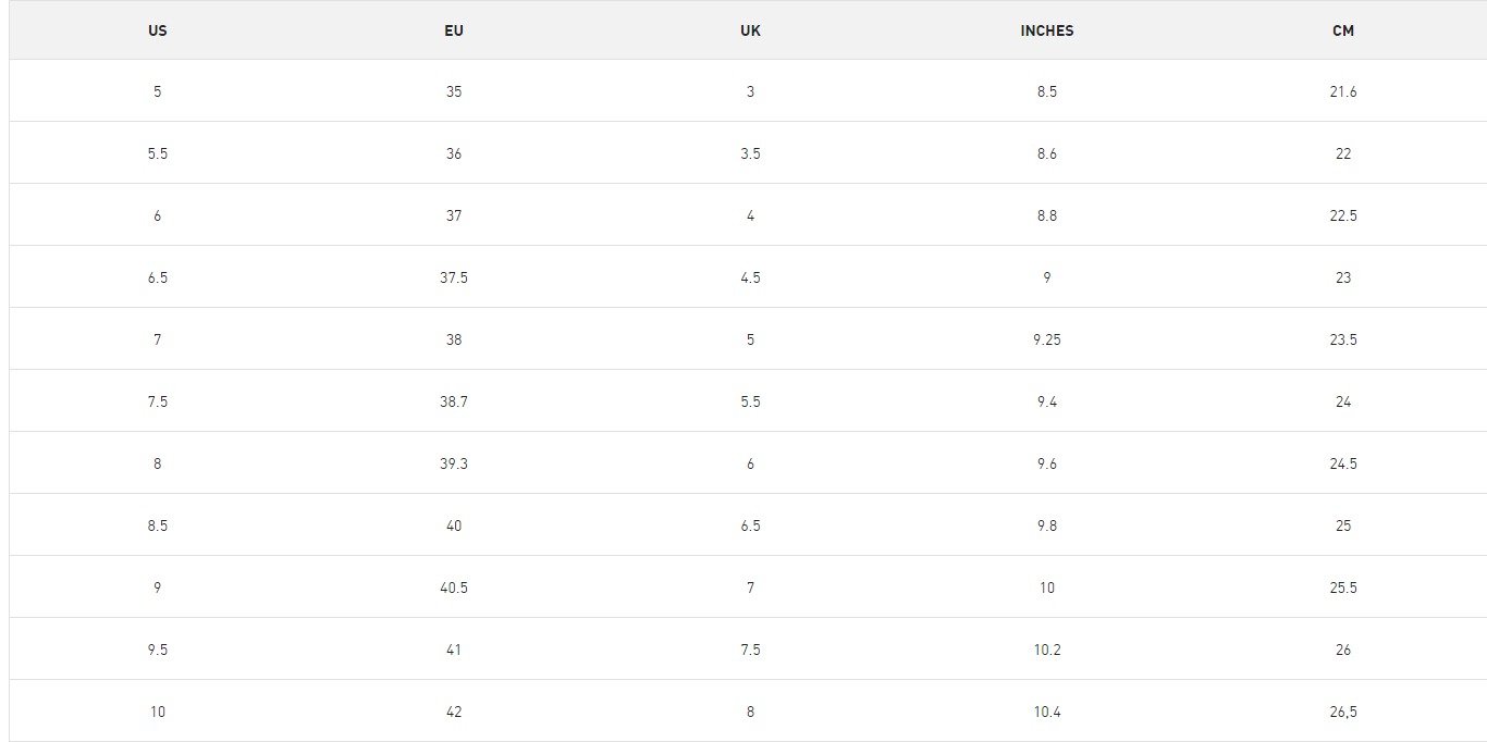 HH Womens Footwear 23 0 Size Chart